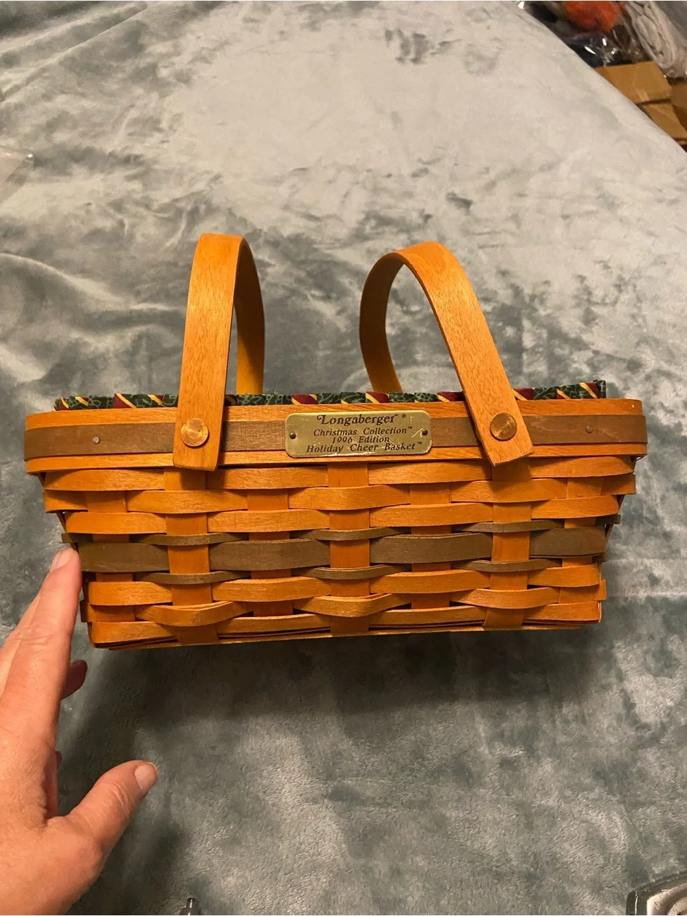 Longaberger 1997 basket combo holiday cheer 2 handles liner protector